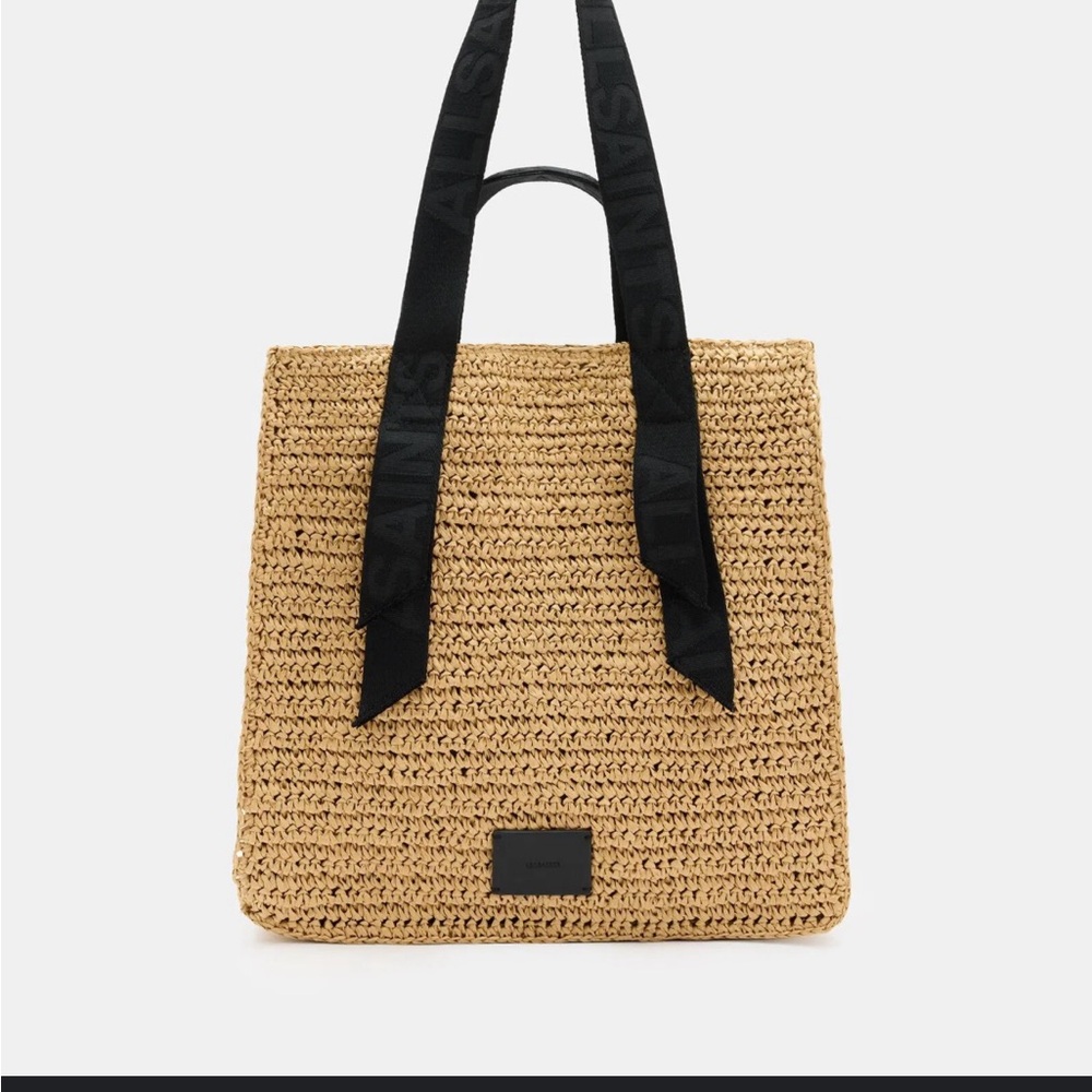 Lullah Spacious Straw Tote
 Tan Tote Bag with Black Straps